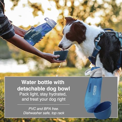 Kurgo Gourd 2 in 1 Dog Travel Water Bottle, Pet Water Bottle, Portable Water Dish for Dogs, Detachable Bowl, PVC/BPA Free, Dishwasher Safe, Holds 24 oz - color: Coastal Blue