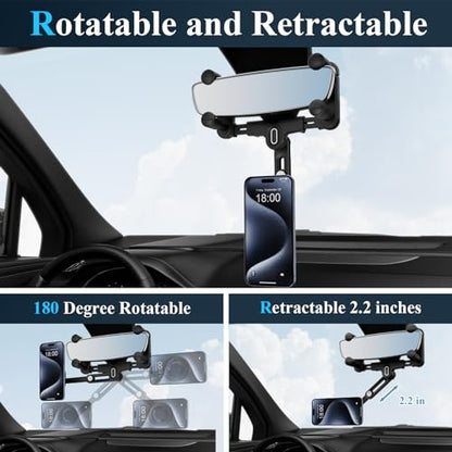 for Magsafe Car Mount, Rear View Mirror Phone Holder, Rotatable and Retractable Phone Holder for Car Compatible with iPhone 17/16/15/14/13/12 Series and Phones with Magsafe Case or Metal Ring - style: Magnetic