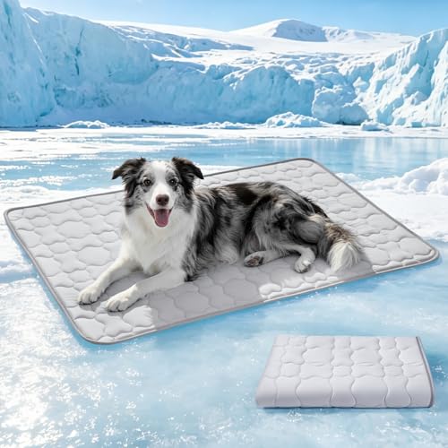 Mora Pets Dog Cooling Mat Pet Cooling Pad for Large Dogs & Cats Q-Max>0.5, Breathable Washable Self Cool Dog Mat for Indoor Floors, Crate, Sofa & Outdoor Use, Non Gel Summer Ice Silk Cold Pad L 41x28 - color: Grey, size: 41" x 28" (Large)