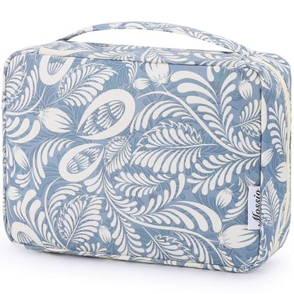 Mossio Hanging Toiletry Bag with Sturdy Hook - Large Portable Cosmetic Makeup Travel Organizer for Men & Women - color: Blue Leaf