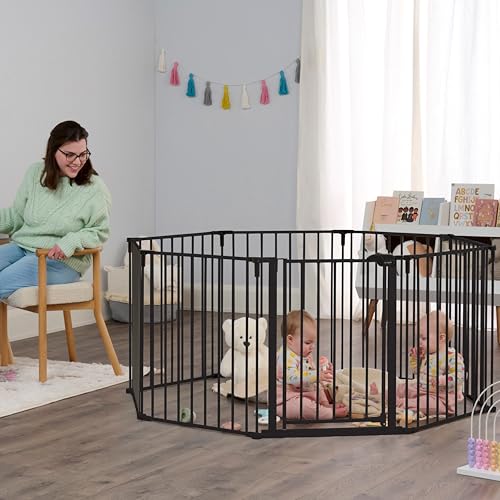 Regalo Safety 192" Super Wide Baby Gate & Play Yard, 2-in-1 Convertible Extra Wide Safety Barrier, Hardware Mounted for Toddlers & Pets, Tested & Safe for 30 Years, American Designed & Owned, Black - color: Black, style: 50.5-192"W x 28"H
