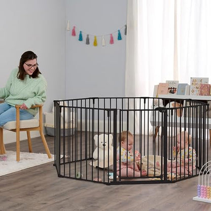 Regalo Safety 192" Super Wide Baby Gate & Play Yard, 2-in-1 Convertible Extra Wide Safety Barrier, Hardware Mounted for Toddlers & Pets, Tested & Safe for 30 Years, American Designed & Owned, Black - color: Black, style: 50.5-192"W x 28"H