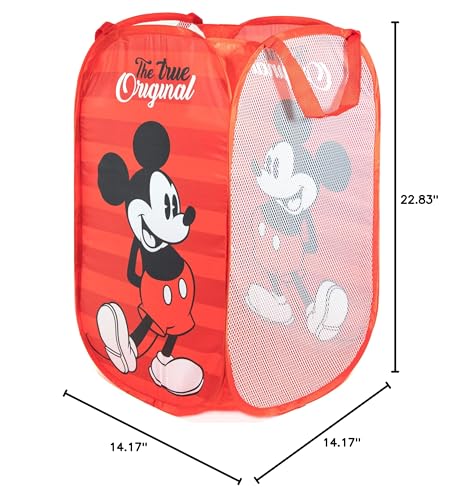 Disney Mickey Mouse Kids Pop Up Laundry Hamper - Collapsible Mesh Basket with Handles, Foldable Storage for Bedroom and Toys - Jay Franco (Officially Licensed Disney Product) - color: Mickey Mouse - Red