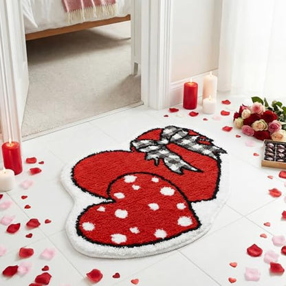 Drydiet Heart Bathroom Heart Rug Cute Summer Door Bow Mat Bath Mat Love Shape Shower Bathroom Decoration Rug Non Slip Washable - style: Bow Heart
