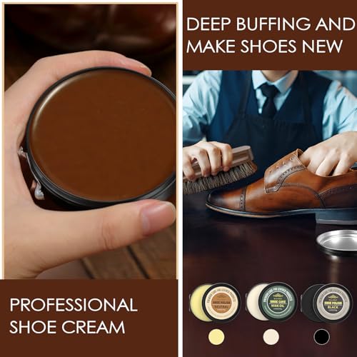 Shoe Shine Kit For Men & Women, 13Pcs Leather Shoe Polish Kit Christmas Gifts with Shoe Polish, Mink Oil, Horsehair Brush for Leather Boot Shoe Care Kit Mens Dad Birthday Gifts Ideas