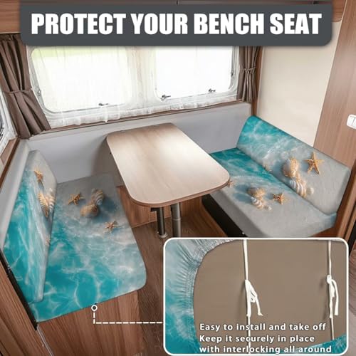 RV Dinette Cushion Covers Camper Dinette Cushion Covers, Beach Sea Shell RV Seat Cover Couch Covers Sofa Seat Protector Stretchable Covers for Camper Car Bench - color: Beach Sea Shell