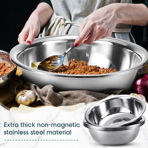 Nuogo 4 Pcs Stainless Steel Mixing Bowls Metal Mixing Bowls Extra Large Basin Salad Basin Deeper Edge Dishwasher Safe Mirror Finish for Home and Commercial, Silver (24 Inch 30 Qt) - size: 24 Inch (30 Qt)