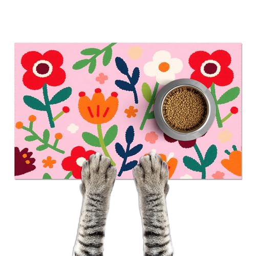 HOMETITUTE Pet Food Mat Non-Slip Mat for Cat and Dog Food and Water Indoor 20" x 12" Floral Print Design Dog Bowl Placemat Pet Feeding Station Colorful Meal Mats for Small Pets Kitchen Floor Use - color: colorful5