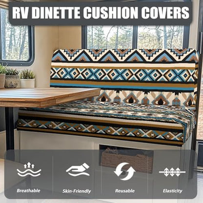 Aztec Pattern RV Dinette Cushion Covers (1 Bench Cover & 1 Backrest Cover), Washable RV Sofa Seat Slipcovers Replacement - color: Aztec Pattern
