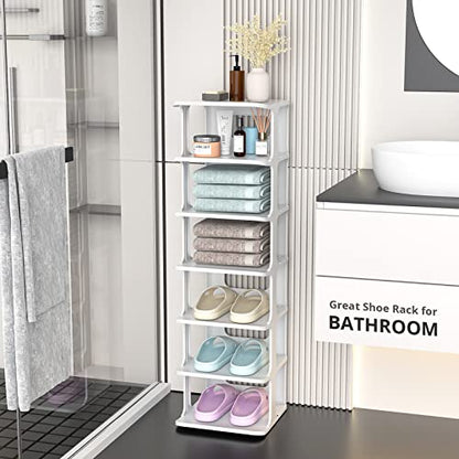 ZOINLIY Stackable Shoe Organizer for Closet, Small Shoe Rack for Entryway, Bedroom, Dorm Rooms, Free Standing Shoe Shelf, Plastic Shoe Cubby for Small Space, Grey Space Saver Shoe Holder - size: 7 Tiers, 2 Columns