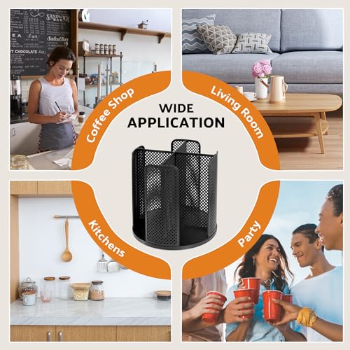 Rotating Paper Cup Dispenser, Cup Holder with 4 Compartments, Disposable Coffee Cup Dispenser Removable, Plastic Cup Storage & Lid Holder for Countertops, Kitchen, Coffee Stations (Black) - color: Black