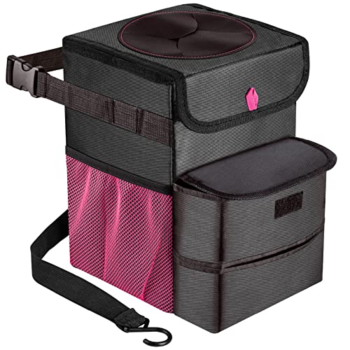 Car Trash Can Foldable Garbage Bin Leakproof 3 Gallons Black Pink - color: BlackPink, size: Large
