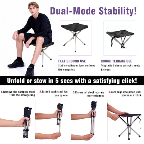 JVZI® Ultra-Light Camping Stool - 1-Second Quick Setup, Adjustable Height & Foldable Design, 260lbs Capacity for Camping, Fishing, Hiking & Outdoor Activities (1)