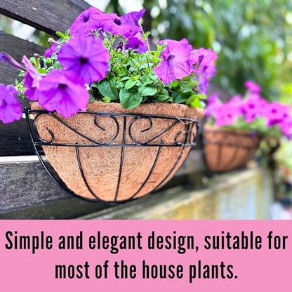LaLaGreen Large Wall Planter Outdoor - 2 Pack, 14 Inch Large Fence Hanging Flower Baskets with Coco Liner, Herb Pots Holder Rail Planter Outside Railing Deck Porch Balcony Vertical Garden Privacy Wall - size: 14" (35.5cm) x 2 Pack