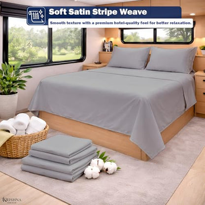 KRISHNA Full Size 4 Piece Egyptian Cotton Sheet Set, Luxury Hotel Quality Light Grey Solid Bed Sheets, Soft Breathable Cooling Bedding, 6-10 Inch Deep Pocket Fitted Sheet - color: Light Grey Solid, size: Full : 54" x 75"
