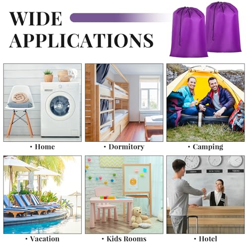 Woanger 12 Pack 28 x 45 Inch Extra Large Laundry Bags Bulk Washable Travel Laundry Bag with Drawstring Closure Large Dirty Clothes Organizer for College Dorm Home Hotel Camping(Purple) - color: Purple