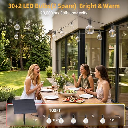 ZJOJO 100FT Solar Lights Outdoor Wateroproof, Solar String Lights with Remote USB Port 32 LED Shatterproof,Dimmable Outdoor Lights Long Last for Garden, Patio, Backyard, Yard, Camping Christmas Light - size: 100FT-30(Solar)