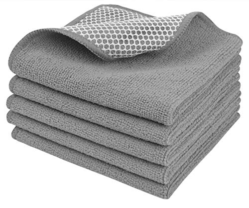 SINLAND Absorbent Microfiber Dish Cloths for Washing Dishes Best Kitchen Washcloth Cleaning Cloths with Poly Scour Side 12Inchx12 Inch 5 Pack, Grey - color: Grey, size: 12inchx12inch 5pack