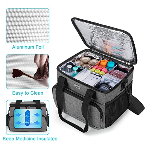 Trunab Insulated Medical Bag with Adjustable Dividers, Medicine Supplies Water-Resistant Bag for Home, Travel, Camping, Empty Bag - Patented Design,Grey - color: Grey, size: Large
