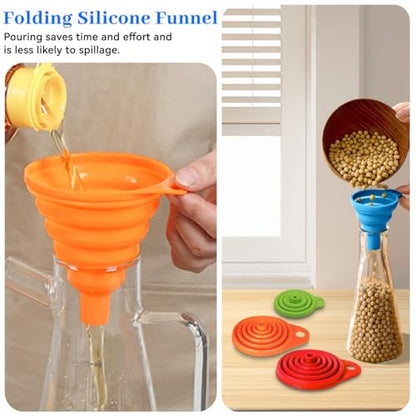 4 Pack Kitchen Funnel, Large and Small, Foldable Silicone Kitchen Gadgets, Food Grade for Kitchen Use Filling Bottles Liquid Oils - color: Multicolor