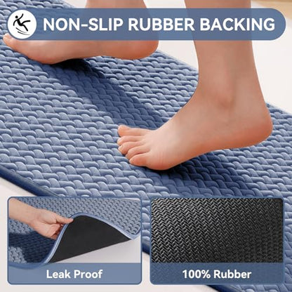 YDKGL Bathroom Runner Non Slip, Extra Soft Absorbent Quick Dry Bath Mats, Foam Weave Texture Thin Bath Rugs Washable with Rubber Backing, 24" x 70“ - color: Blue, size: 24"x 70"
