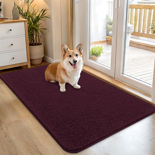 OLANLY Dog Door Mat for Muddy Paws 45x27, Absorbs Moisture and Dirt, Absorbent Non-Slip Washable Doormat, Quick Dry Chenille Mud Mat for Dogs, Entry Indoor Entryway Carpet for Inside Floor, Russet - color: Russet, size: 45" X 27"