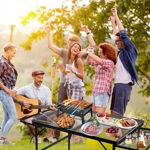 BRIAN & DANY 3x2 FT Camping Table with 2 Wing Panels, Folding Grill Table, Metal Portable Picnic Table, Lightweight Height Adjustable Foldable Table for Outdoor, Black - size: 4.4x2FT
