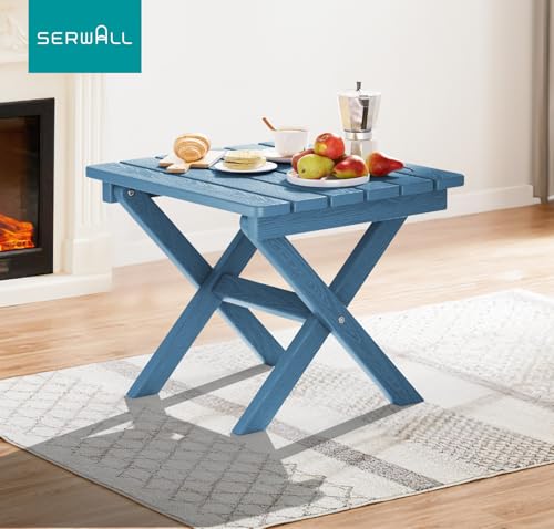 SERWALL Folding Outdoor Side Table Set of 4, Small Adirondack Side Table, Navy - color: Navy, size: Foldable 4-pack