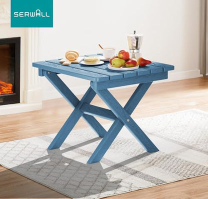 SERWALL Folding Outdoor Side Table Set of 4, Small Adirondack Side Table, Navy - color: Navy, size: Foldable 4-pack