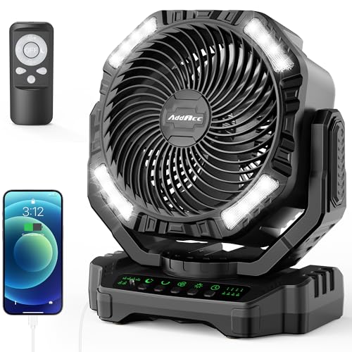 40000mAh Battery Operated Camping Fan, Rechargeable Fan High Velocity, Portable Fan With Remote & Timer - Battery Powered Fan for Car Travel RV Camping Gear Hurricane Emergency Power Outage Essentials - color: D13-Black