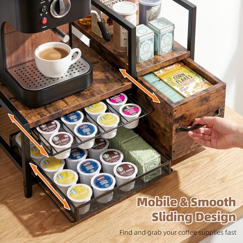 Kssiaz K Cup Holder, 2-tier Coffee Pod Holder for 48 Pods, K Cup Drawer Organizer with Sliding Storage Drawer, Coffee Bar Station Organizer for Countertop, Space Saving, Home & Office, Black - size: 15.8"×12.6"×6.7"