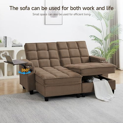 oaaktu 70.9-inch Double Lounge Chair with 360 Degree Rotating Side Table, armrest Storage Space, Ultra Fast Charging USB Port, Living Room or Bedroom Pillows - color: Coffee