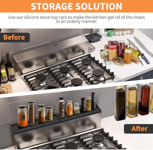 30 Inch Silicone Magnetic Stove Top Shelf, Kitchen Shelf Over Stove Spice Rack Apartment Must Haves Kitchen Gadgets for Above Stovetop Seasoning Organization and Storage with 2 Functional Prtitions - color: Black