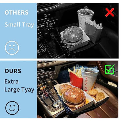 Kelofam Larger Cup Holder Tray, 10 inch Car Food Tray for Eating, Detachable 3 in 1 Car Cup Holder Expander and 360° Rotating Car Cup Holder Tray Table with Phone Holder, Road Trip Essentials