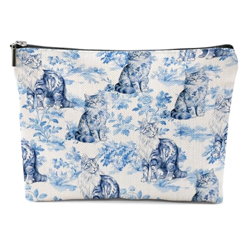 Chinoiserie Cat Makeup Bag, Cute Cats Cosmetic Bags Portable Travel Toiletry Organizer Bag Makeup Pouch, Sister Birthday Christmas Cat Lover Gifts for Women Mom Friend - color: Multicolor 0749