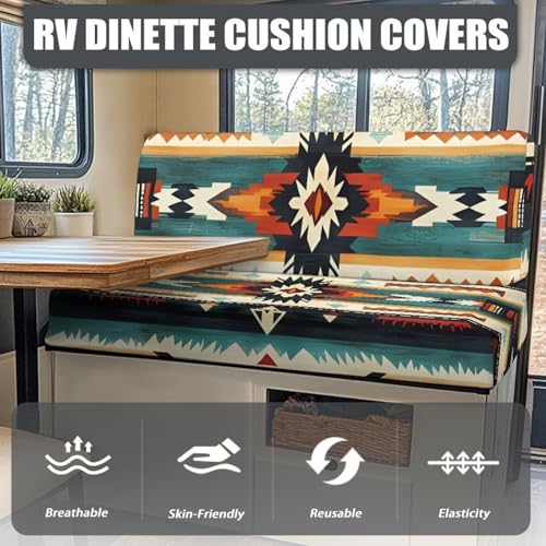 RV Dinette Cushion Covers Aztec Geometric Camper Cushion Covers Dinette Booth Set South Western RV Seat Covers for Travel Trailer Couch Sofa,1 Bench Cover and 1 Backrest Cover - color: Aztec Geometric