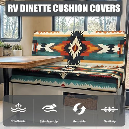 RV Dinette Cushion Covers Aztec Geometric Camper Cushion Covers Dinette Booth Set South Western RV Seat Covers for Travel Trailer Couch Sofa,1 Bench Cover and 1 Backrest Cover - color: Aztec Geometric