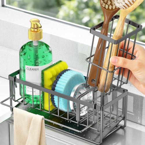 Sponge Holder for Kitchen Sink, Kitchen Sink Caddy, Kitchen Sink Sponge Holder, Dish Sponge Holder, Kitchen Sink Organizer for Sponge, Dish Brush, Scrubber(9.65" x 3.74" x 6.3", Dark gray) - color: Dark Gray