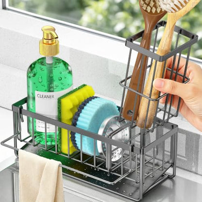 Sponge Holder for Kitchen Sink, Kitchen Sink Caddy, Kitchen Sink Sponge Holder, Dish Sponge Holder, Kitchen Sink Organizer for Sponge, Dish Brush, Scrubber(9.65" x 3.74" x 6.3", Dark gray) - color: Dark Gray