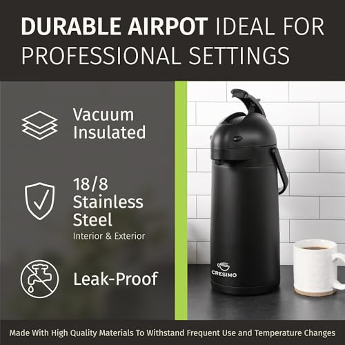 Airpot Coffee Carafe Dispenser with Pump, Black | 12 Hours Hot Water Retention, 36 Hours Cold Retention, Thermal Carafe for Hot Drinks, One-Handed Dispensing - color: Black, size: 102 Ounces