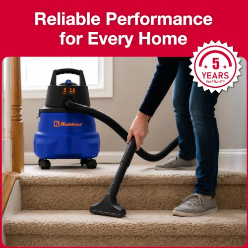 Koblenz WD-5 L2 Wet Dry Vacuum Cleaner, 5 Gallon Shop Vac 3.5 PHP, 3-in-1 Suction & Blower, Swivel Casters, Twist-N-Lock Hose, Large Vacuum Cleaners for Home, Workshop, Car, Blue/Black - size: 5 Gallon 3.5 HP
