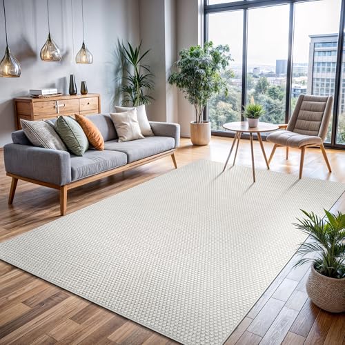 CAMILSON Easy Jute Rug 6x9, Indoor Outdoor Off-White Farmhouse Area Rugs for Living Room Patio and Kitchen Rug, Solid Woven Design, Easy-Cleaning, Washable Outside Carpet Alfombras (6 x 9) - color: Basketweave/Bone, size: 6' x 9' (Rectangular)