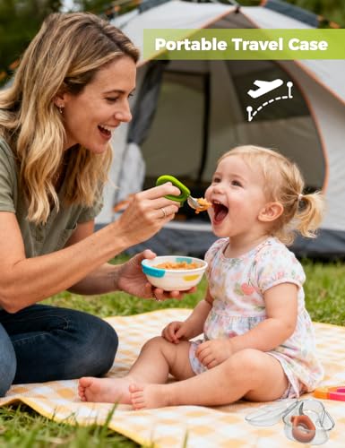 Toddler Utensils, Stainless Steel Baby Forks and Spoons Set with Silicone Handle, Kids Silverware with Portable Storage Case, Baby Feeding Essentials, Dishwasher Safe (Green+Pink) - color: Green+Pink
