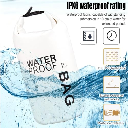 Waterproof Dry Bag 2L, Lightweight Roll-Top Sack for Kayaking Swimming Camping and Beach, Compact & Water-Resistant Outdoor Essential (White) - color: White