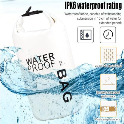 Waterproof Dry Bag 2L, Lightweight Roll-Top Sack for Kayaking Swimming Camping and Beach, Compact & Water-Resistant Outdoor Essential (White) - color: White