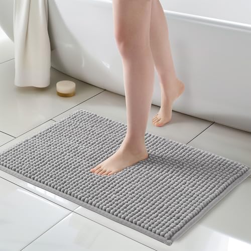 FRESHMINT Thick Chunky Chenille Bath Rugs 20"x32", Non Slip Bath Mat, Soft Bathroom Decor, Cute Shower Mat, Water Absorbent, Washable, Dove Gray - color: Dove Gray, size: 32" x 20" (Rectangular)