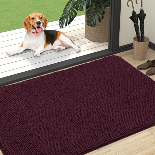 OLANLY Dog Door Mat for Muddy Paws 47x32, Absorbs Moisture and Dirt, Absorbent Non-Slip Washable Doormat, Quick Dry Chenille Mud Mat for Dogs, Entry Indoor Entryway Carpet for Inside Floor, Russet - color: Russet, size: 47" X 32"