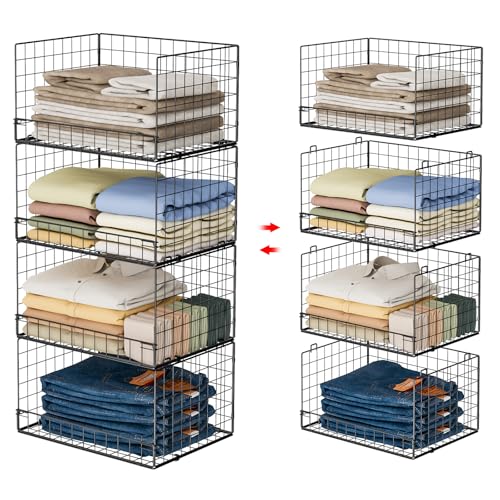 Yociyoga 4-Tier Stackable Closet Organizers and Storage Shelves, Foldable Closet Shelf Organizer, Black(Patent Protection)(Patent No. 30022416) - color: Black, size: 4-Tier