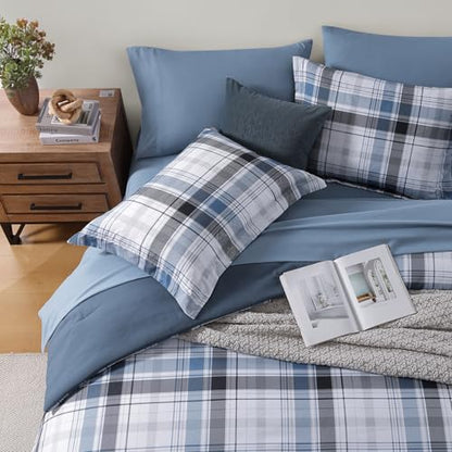MaiRêve Twin XL Size Plaid Comforter Set Lake Blue, Classic 5 Pieces Farmhouse Bedding Set, All Season Lightweight Bed in A Bag with Sheets, Pillowcase & Sham - color: Lake Blue, size: Twin XL