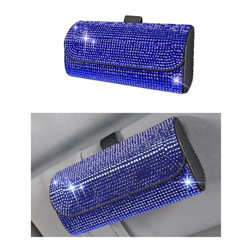 Ohleats Bling Sunglasses Holder for Sun Visor, Sparkling Glasses Sun Visor Organizer Case with Hidden Magnetic Closure, Auto Visor Crystal Eyeglasses Storage Case, Car Accessories (Bling Blue) - color: Bling Blue